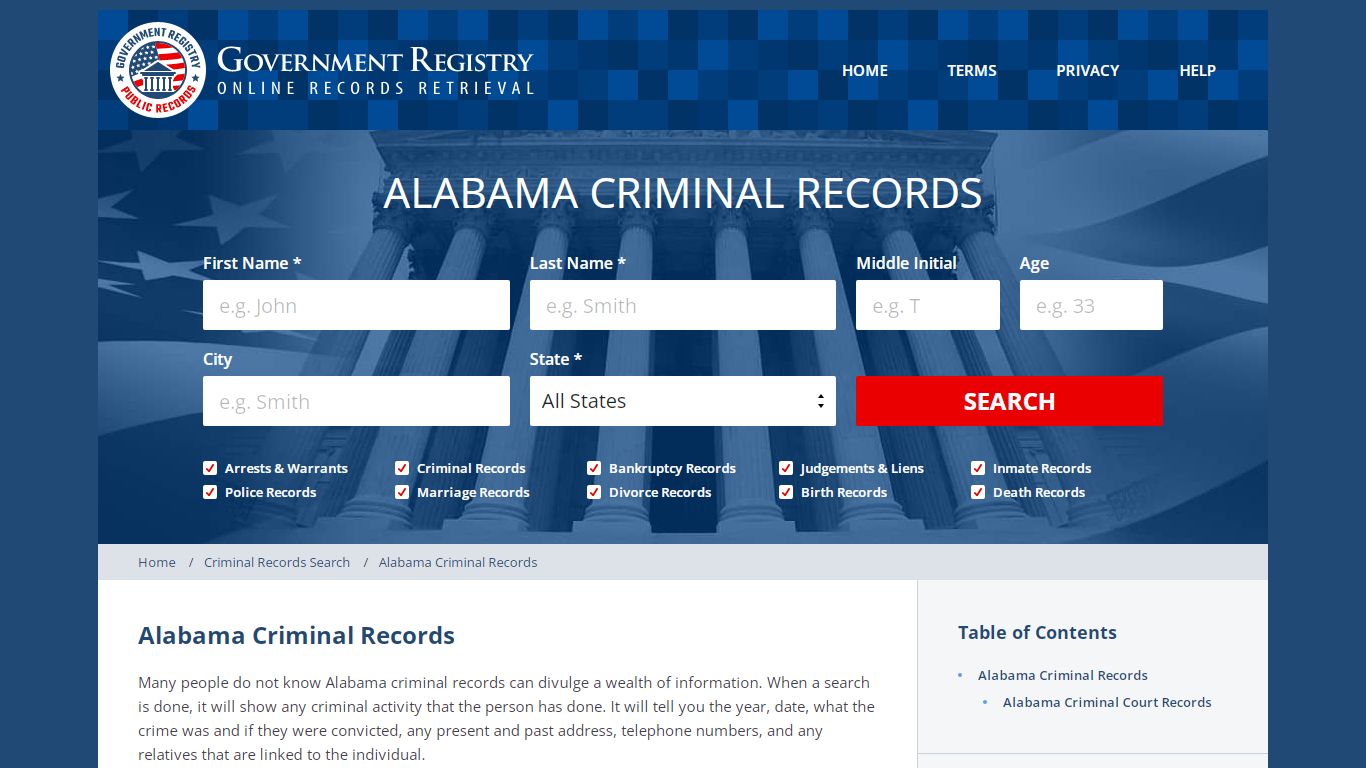 Alabama Criminal Records | GovernmentRegistry.org